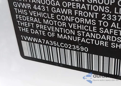 2020 Volkswagen Passat 2.0T Se from USA, damaged, VIN 1VWWA7A35LC023590